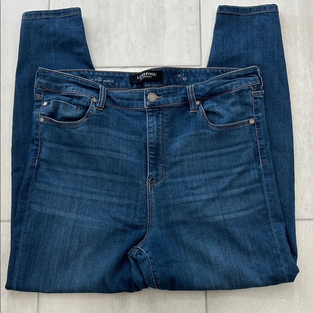 Liverpool Dark Blue Denim High-Rise Ankle Jeans Size 16/33